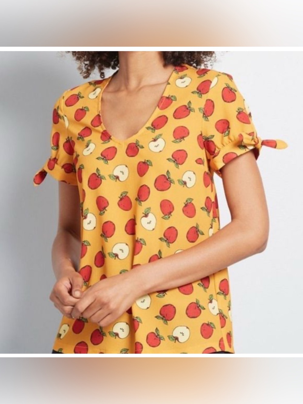ModCloth Yellow Apple Print Blouse - Picture 1 of 4